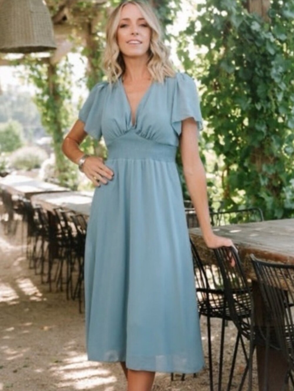 Baltic Born Lagoon Blue V-Neck Sarah Midi Dress Size 1X NWT - Picture 2 of 6